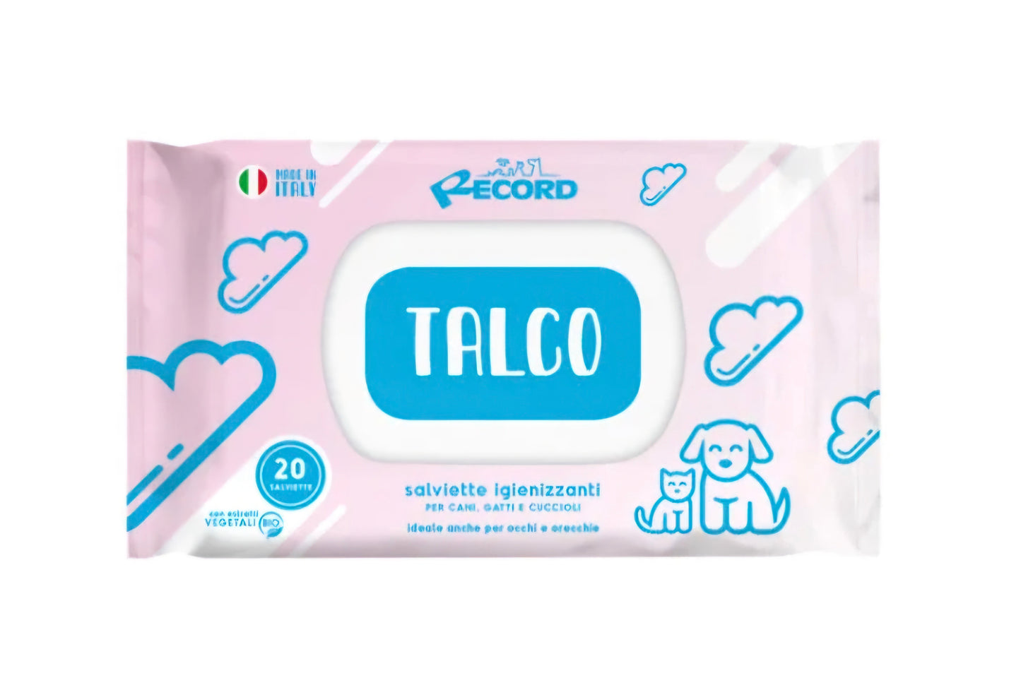 Salviette igienizzanti cani e gatti 20 pezzi profumazione Talco